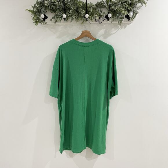 Lala. Bright Green Ribbed Casual Comfortable T-shirt Dress Size XL K-4531 - Picture 4 of 4